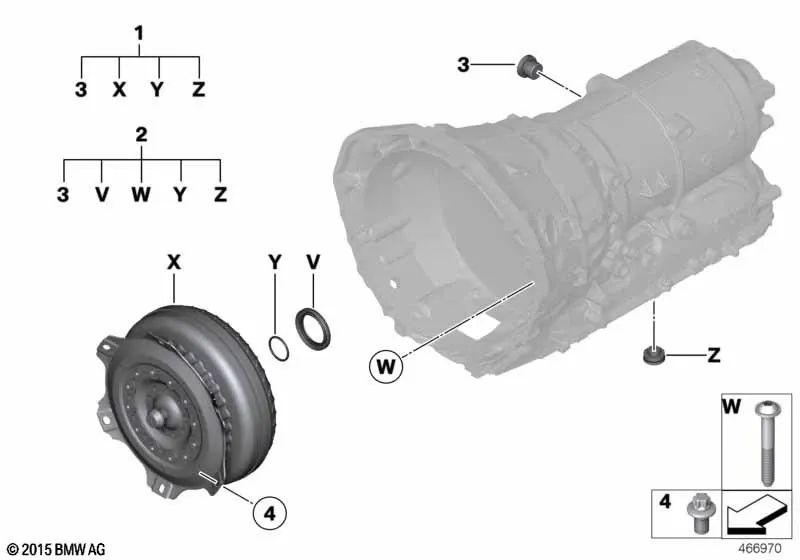 Torque Converter Repair Kit for BMW 1 Series F20N, F21N 2 Series F22, F23 3 Series F30N, F31N, F34N, F35N 4 Series F32, F33, F36 5 Series G30, G31, G38 X3 G01, G08 X4 G02 (OEM 24405A13201). Original BMW.