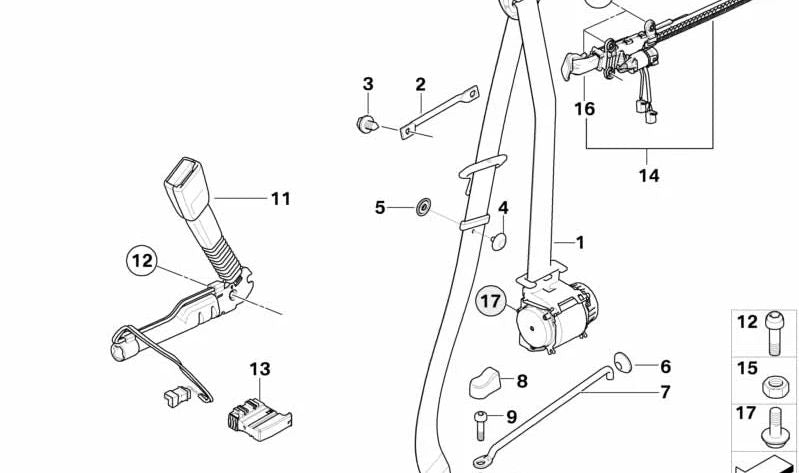 Cinturón de seguridad delantero derecho con limitador de fuerza OEM 72119138246 para BMW E81, E82, E92, E93. Original BMW.