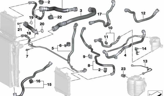 Tubería del radiador de refrigerante externo para BMW Z4 G29 (OEM 17128653614). Original BMW