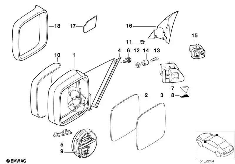 Espejo eléctrico exterior calefactado derecho para BMW Serie 5 E34 (OEM 51168137370). Original BMW