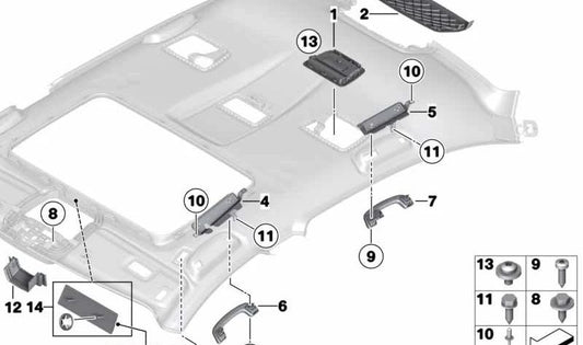 Asidero trasero izquierdo OEM 51167903775 para BMW F07, F01, F02, F04. Original BMW.