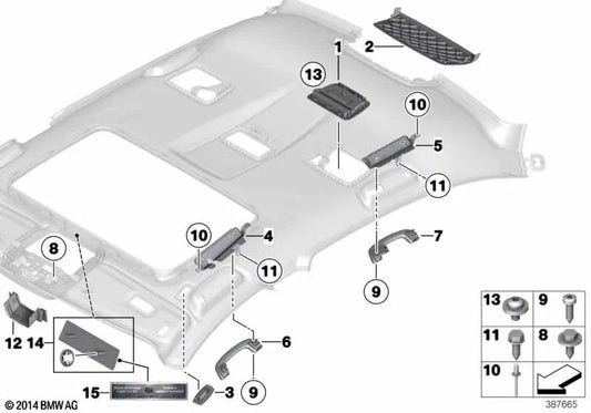 Front left grab handle bracket for BMW 7 Series F02, F02N, F04 (OEM 51169112841). Original BMW.