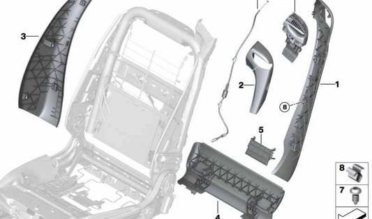 Cubierta interior del respaldo derecho OEM 52107340128 para BMW F33. Original BMW.