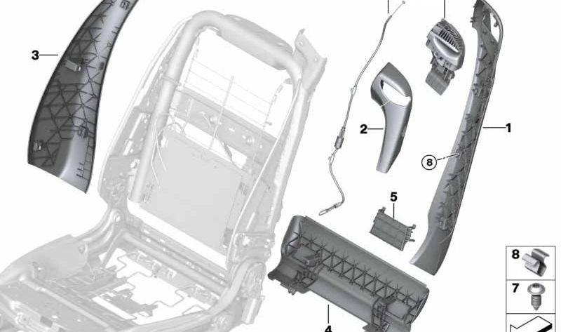 Respaldo inferior de asiento OEM 52107269689 para BMW F33, F83, F06, F12, F13. Original BMW.