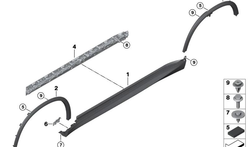 Soporte lateral derecho OEM 51777469386 para BMW G05, G18, F95. Original BMW.