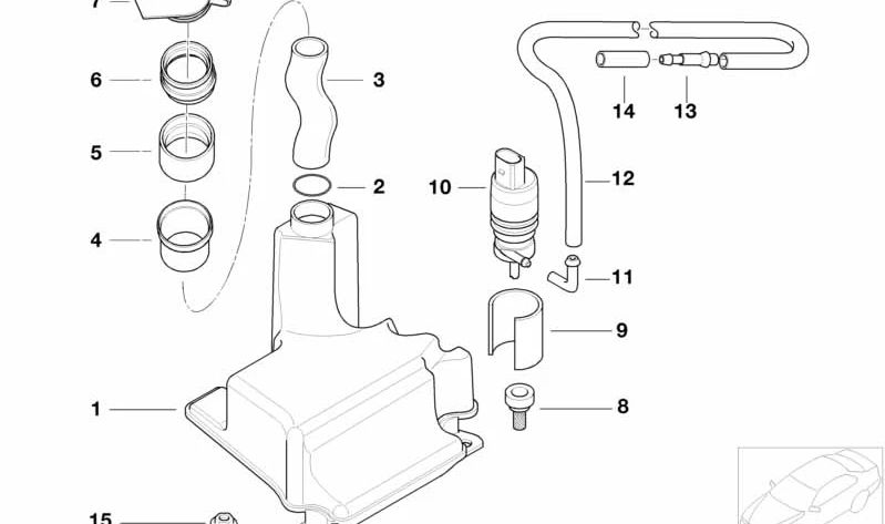 Depósito del Limpiaparabrisas Trasero para BMW Serie 3 E46 (OEM 61687010988). Original BMW