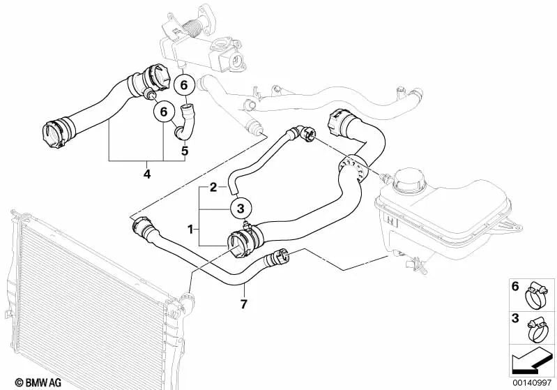 Coolant hose for BMW X3 E83, E83N (OEM 17123401563). Original BMW