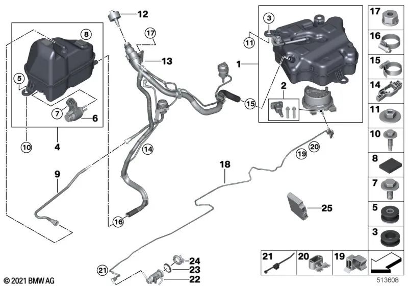 Dosierleitung para BMW G14, G15, G16 (OEM 16197440402). Original BMW.