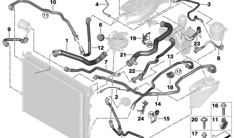 Tubería de Refrigerante Retorno para BMW G30, G31, G38, G32, G11, G12 (OEM 17128602616). Original BMW