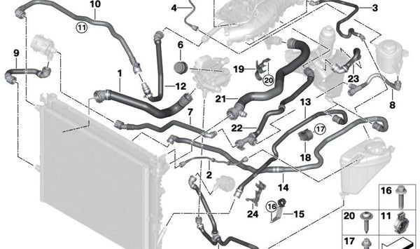 Tubería de refrigerante OEM 17128602615 para BMW G30, G31, G38, G32, G11, G12. Original BMW