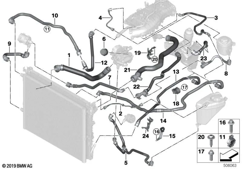 Tubo Enfriador de Refrigerante para BMW G30, G31, G38, G32, G11, G12 (OEM 17127507149). Original BMW.