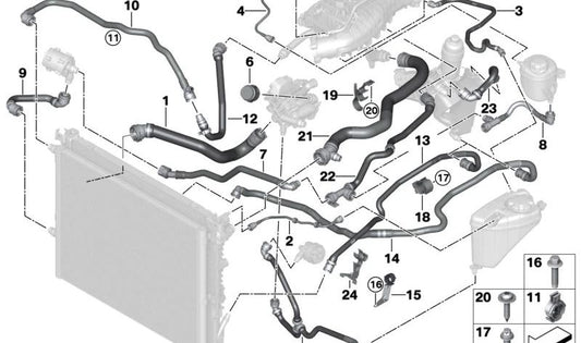 Tubo bomba eléctrica de refrigerante para BMW Serie 5 G30, G31, G38 Serie 6 G32 Serie 7 G11, G12 (OEM 17128602617). Original BMW