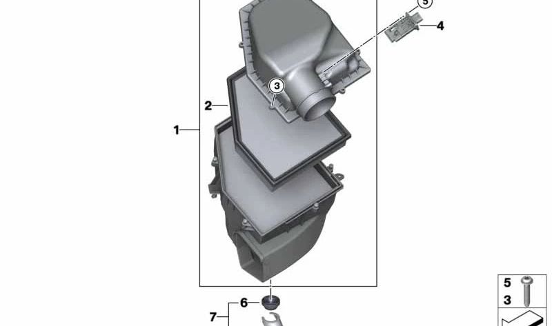 Silenciador de ruido de admisión para BMW Serie 5 G30, G31, G38, Serie 6 G32, Serie 7 G11, G12, Serie 8 G14, G15, G16, X3 G01, X4 G02, X5 G05, G18, X6 G06, X7 G07 (OEM 13717643301). Original BMW.