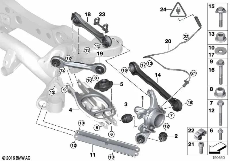 Portarruedas trasero izquierdo para BMW Serie 1 E81, E82, E87, E87N, E88 Serie 3 E90, E91, E92, E93 (OEM 33326774807). Original BMW