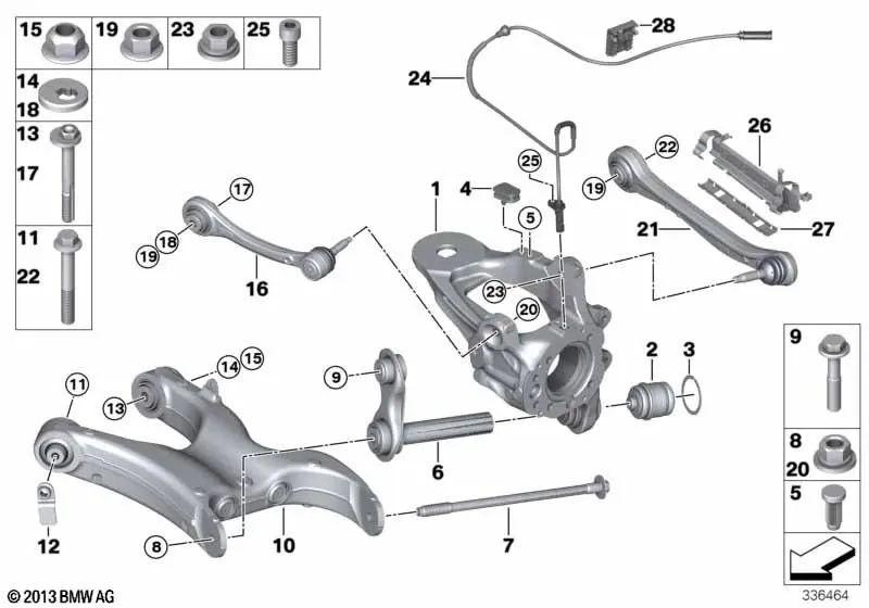 Bieleta izquierda para BMW X5 E70, E70N, F15, F85, X6 E71, E72, F16, F86 (OEM 33326770951). Original BMW.