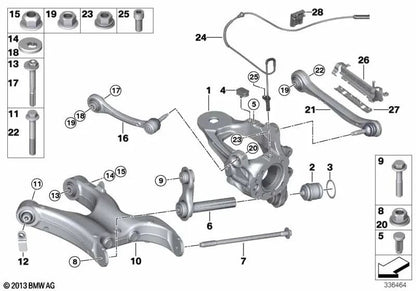 Bielleta con soporte de goma izquierda para BMW X5 E70, F15, F85, X6 E71, F16 (OEM 33326796001). Original BMW