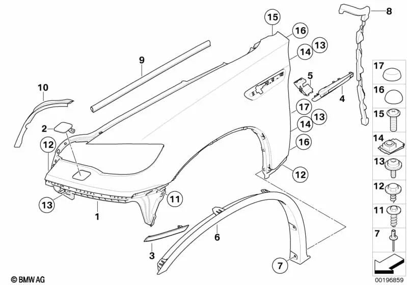 M Blende Radlauf imprimada delantera derecha para BMW E71 (OEM 51777206660). Original BMW