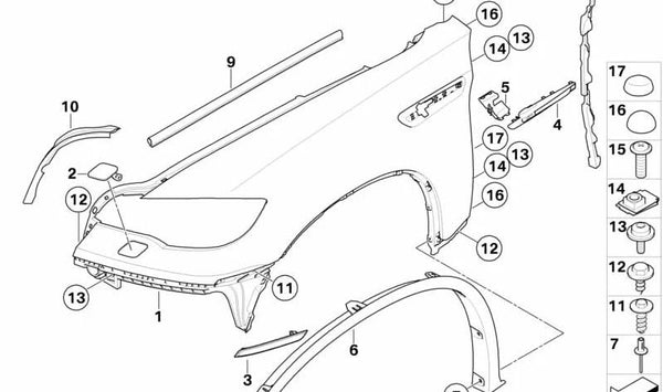 Sellado pared lateral trasera derecha para BMW X6 E71, E72 (OEM 51657183144). Original BMW