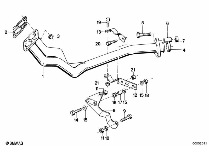 Tubo de escape para BMW Serie 3 E30 (OEM 18111176645). Original BMW