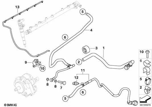 Tubería de retorno de combustible para BMW E90, E90N, E91, E91N, E92, E92N, E93 (OEM 13537801664). Original BMW