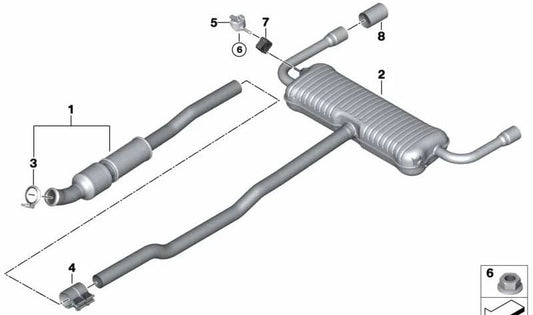 Silenciador trasero para BMW Serie 2 F44, X1 F48, F48N (OEM 18308627269). Original BMW