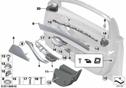 Asa de cierre de cuero derecha para BMW Serie 5 F10 (OEM 51418047934). Original BMW