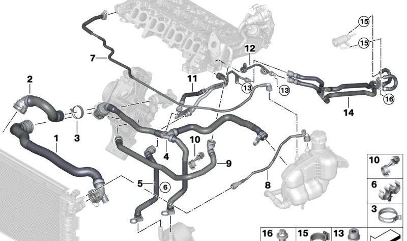 Tubo de conexión para intercambiador de calor OEM 11538580492 para BMW F48, F39. Original BMW