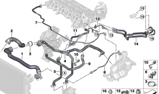 Tubo de conexión para intercambiador de calor OEM 11538580492 para BMW F48, F39. Original BMW