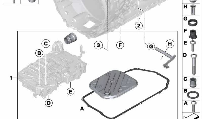 Kit de reparación eje selectora para BMW F01, F02 (OEM 24507624191). Original BMW