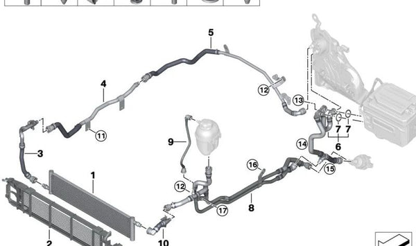 Tubería del radiador de refrigerante para BMW X3 G01, G01N, X4 G02, G02N (OEM 17128599398). Original BMW