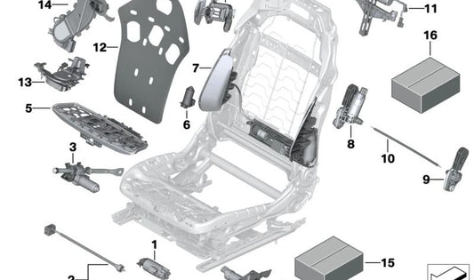 Réglage du moteur Hauteur du siège gauche OEM 52107454053 pour BMW F90, G30, G31, G38, G32, G11, G12, G05, G18, F95, G06, F96, G07, G09. BMW d'origine.