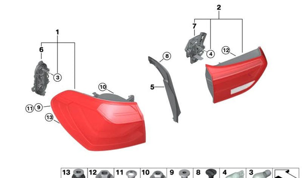 Porta lámparas para piloto trasero lateral izquierdo OEM 51160050619 para BMW Serie 1 Sedán (F52). Original BMW.