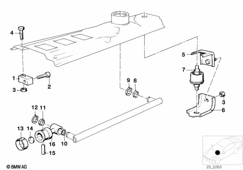 Junta de barra de cambios para BMW E30, E28 (OEM 25117501212). Original BMW.