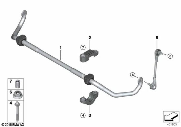 Estabilizador con Cojinete de Goma Delantero para BMW Serie 7 G11, G12 (OEM 31306873459). Original BMW.