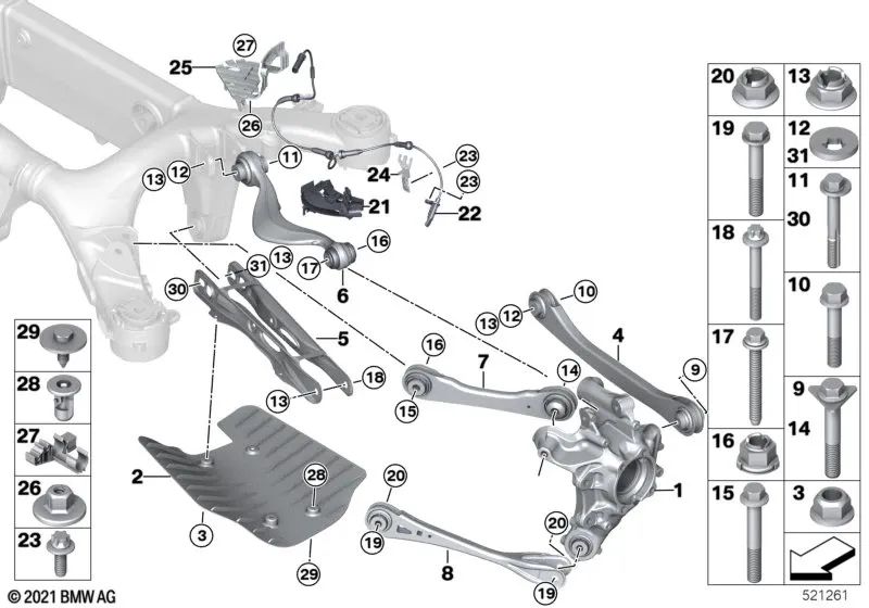 Soporte izquierdo para BMW G30, G30N (OEM 34526869993). Original BMW