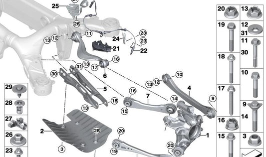 Soporte izquierdo OEM 34526866919 para BMW G31, G32. Original BMW.