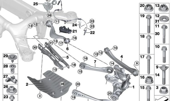 Brazo de suspensión con silentblock derecho OEM 33326861120 para BMW G30, G31, G32. Original BMW.