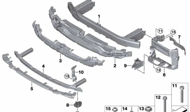 Soporte inferior del parachoques delantero OEM 51117475159 para BMW G11, G12. Original BMW.