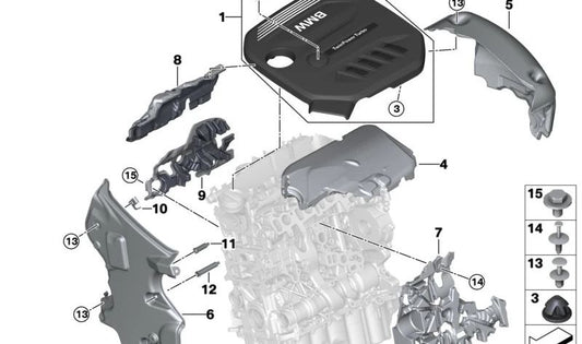 Tampa do motor OEM 11148514203 para BMW G30, G31, G11, G12. BMW original.