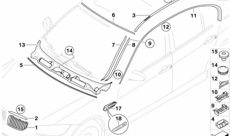 Moldura de marco lateral derecha para BMW Serie 3 E90, E90N (OEM 51137121236). Original BMW