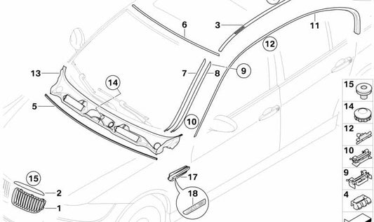 Moldagem da estrutura lateral direita para BMW 3 E90 Series, E90N (OEM 511371236). BMW original