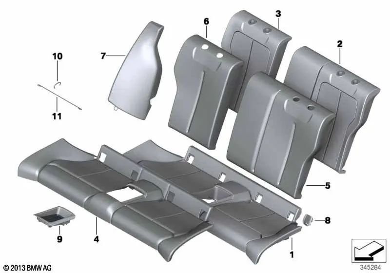 Parte del acolchado del respaldo izquierdo para BMW Serie 2 F22, F87 (OEM 52207268372). Original BMW.