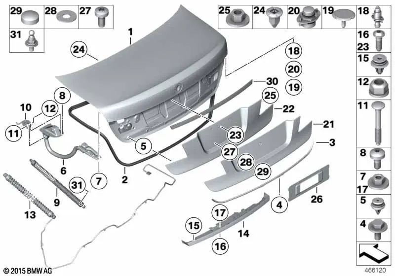 Revestimiento del portón trasero imprimado para BMW Serie 7 F01, F01N, F02, F02N, F04 (OEM 51497205775). Original BMW.