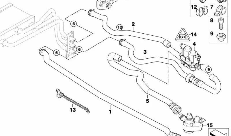 Manguera de avance de motor - Válvula de agua para BMW E60N, E61N (OEM 64216985739). Original BMW