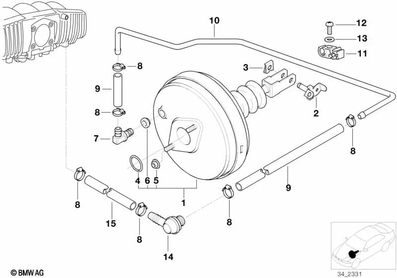 Válvula antirretorno para BMW Serie 3 E30, E36, Serie 5 E28 (OEM 34331156579). Original BMW.