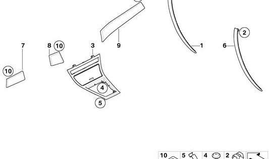 Asa de puerta interior derecha en nogal OEM 51413453004 para BMW E83. Original BMW.