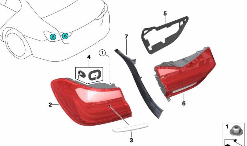 Linkes Heckklappen-Rücklicht für BMW G11, G12 (OEM 63217342969). Original BMW