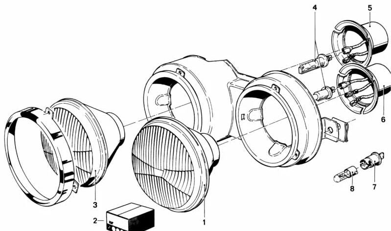 Faróis longos (luz longa) OEM amarelo 63121356419 para BMW E21, E12, E24. BMW original.