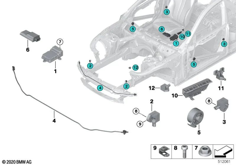 Fußgängerschutzsensor für BMW F48, F48N, F49N, G01N, G02N (OEM 65775A4FA99). Original BMW