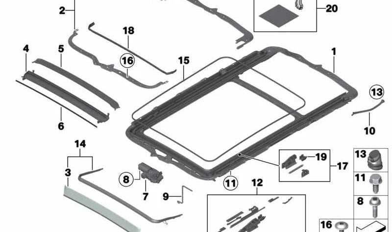 Canaleta trasera de drenaje de techo solar OEM 54137170933 para BMW E70, E71, F15, F85. Original BMW